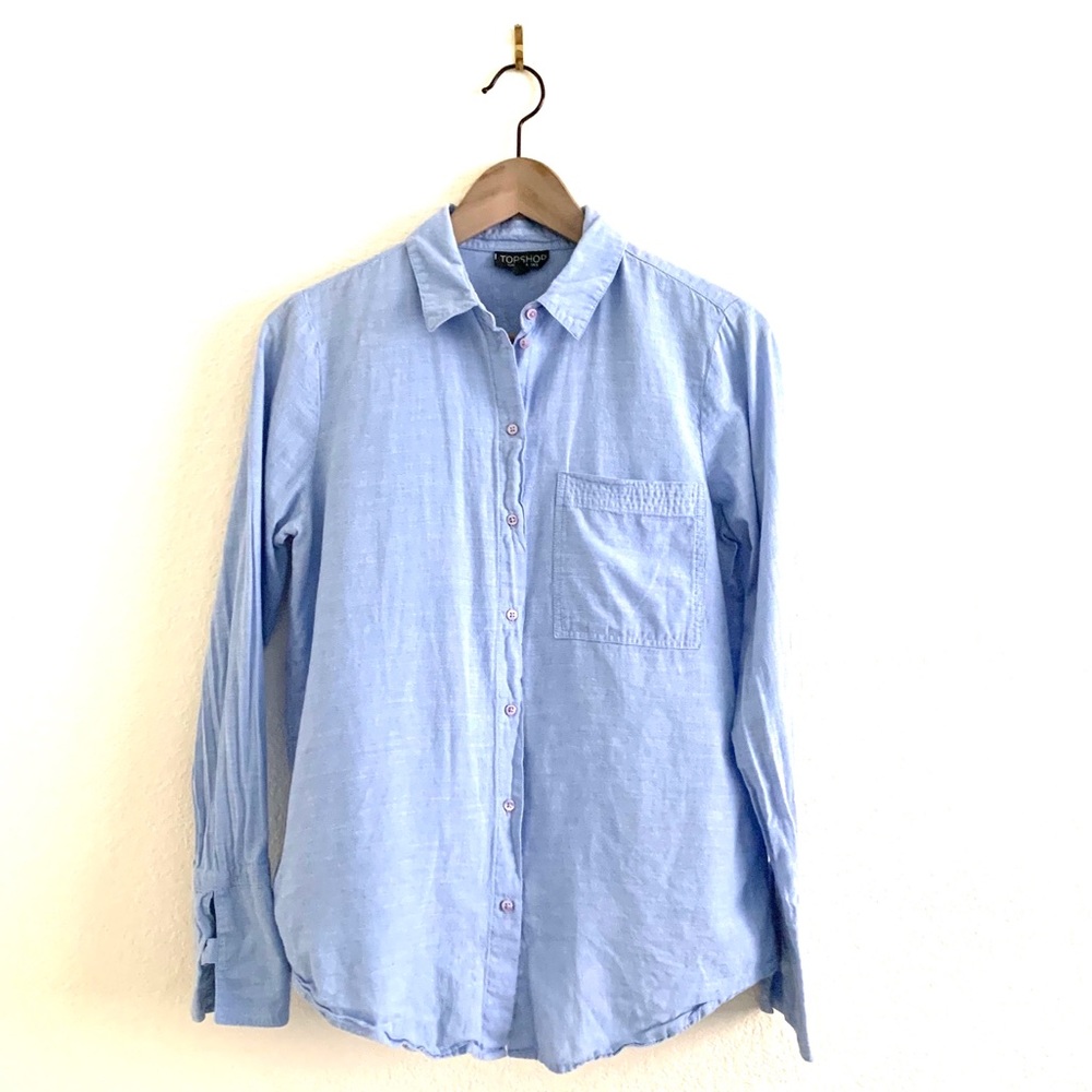 Top Shop Blue Split Back Shirt Long Sleeve